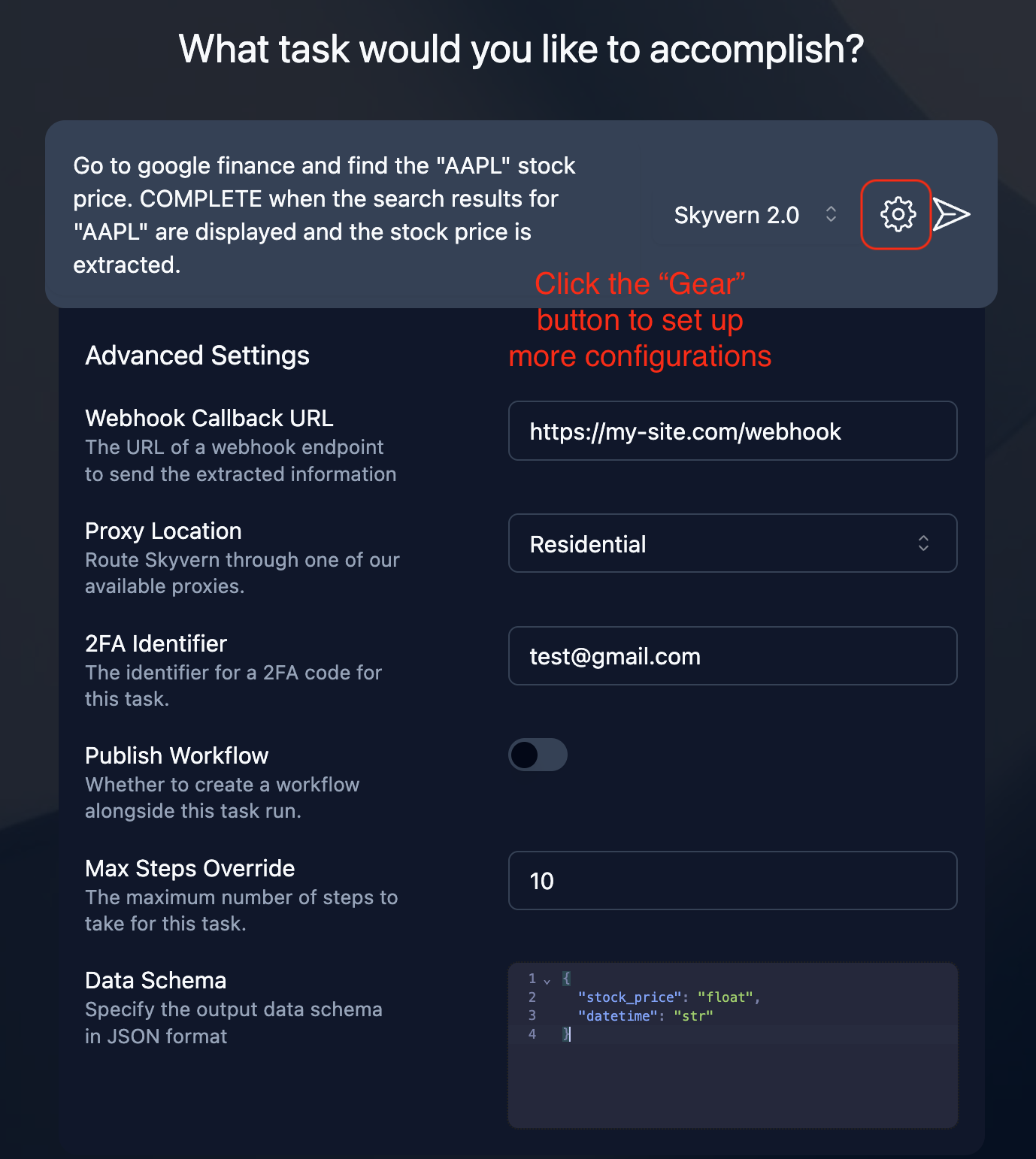 Configure advanced settings in the UI
